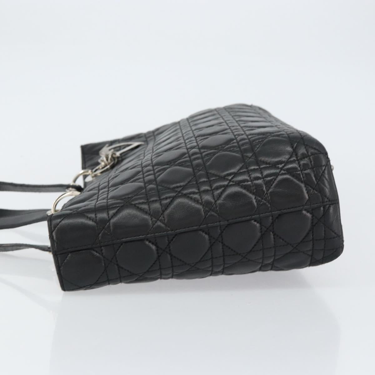 Christian Dior Canage Tote Bag Lamb Skin Black Silver Auth bs31373