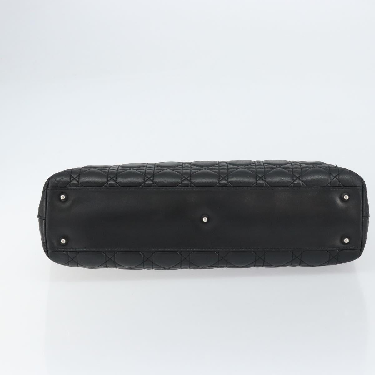 Christian Dior Canage Tote Bag Lamb Skin Black Silver Auth bs31373