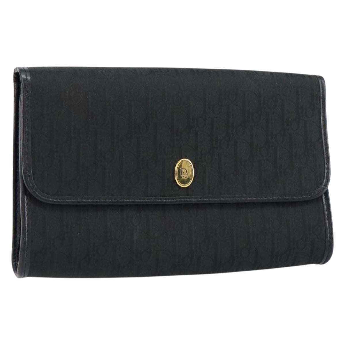 Christian Dior Trotter Canvas Chain Shoulder Bag Black Gold Auth bs31374