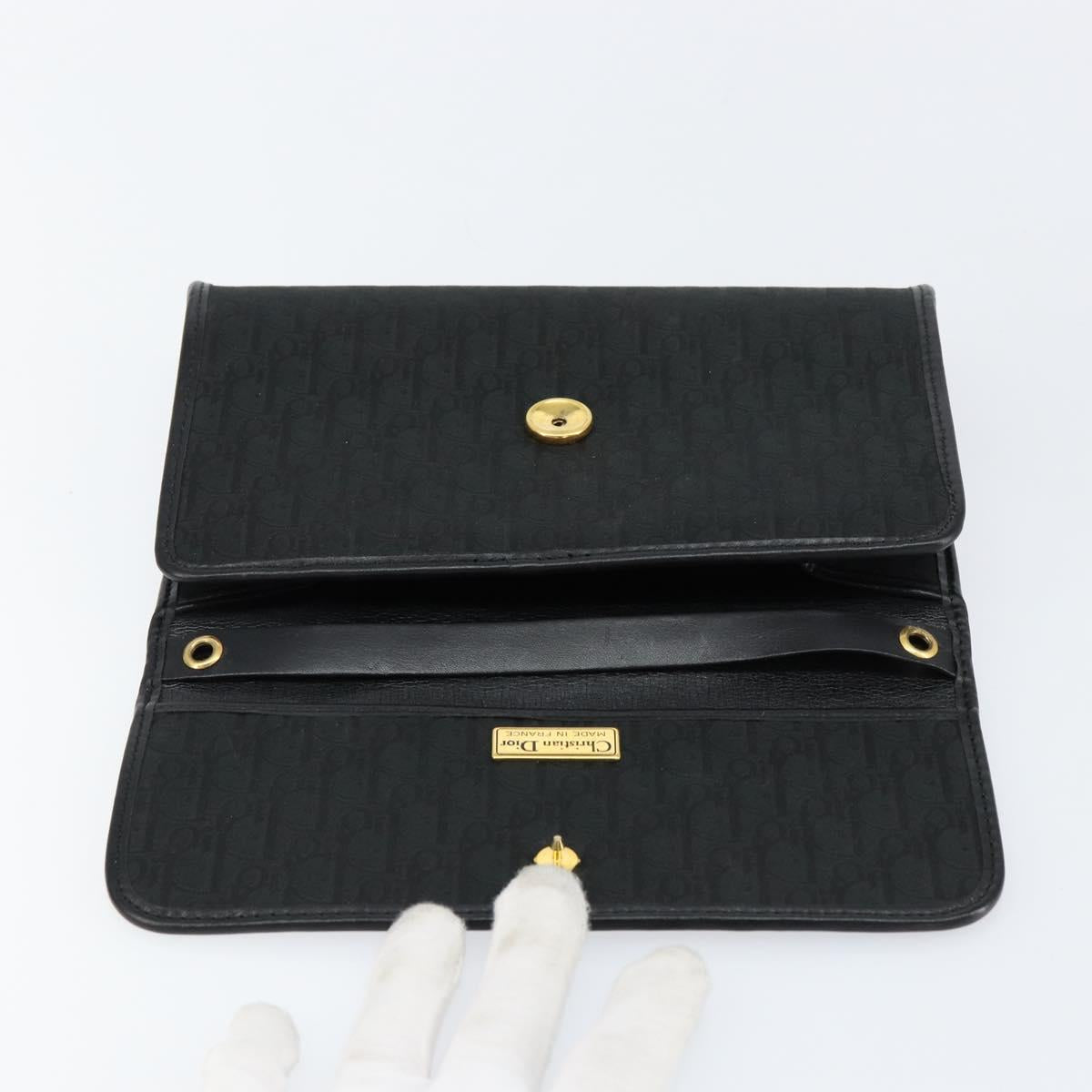 Christian Dior Trotter Canvas Chain Shoulder Bag Black Gold Auth bs31374