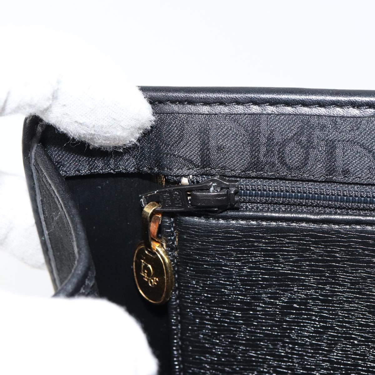 Christian Dior Trotter Canvas Chain Shoulder Bag Black Gold Auth bs31374