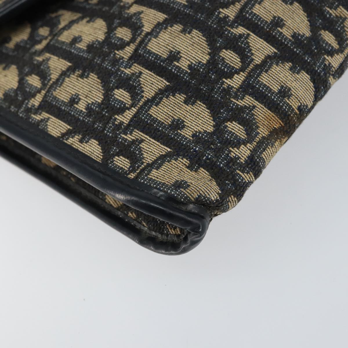 Christian Dior Trotter Canvas Chain Shoulder Bag Navy Gold Auth bs31375