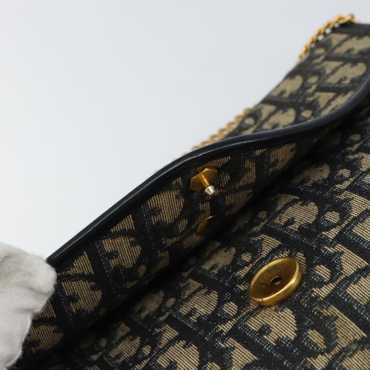 Christian Dior Trotter Canvas Chain Shoulder Bag Navy Gold Auth bs31375