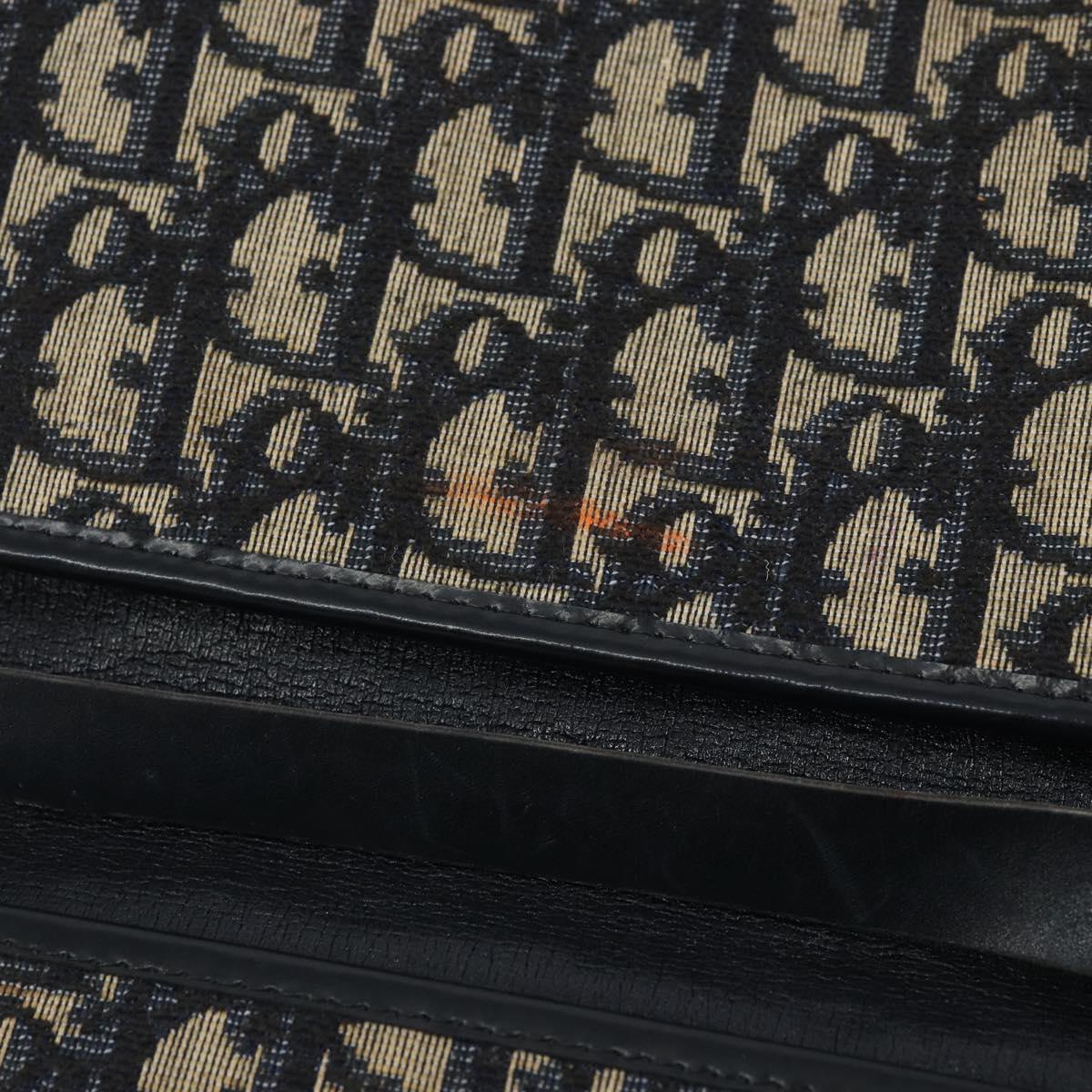 Christian Dior Trotter Canvas Chain Shoulder Bag Navy Gold Auth bs31375