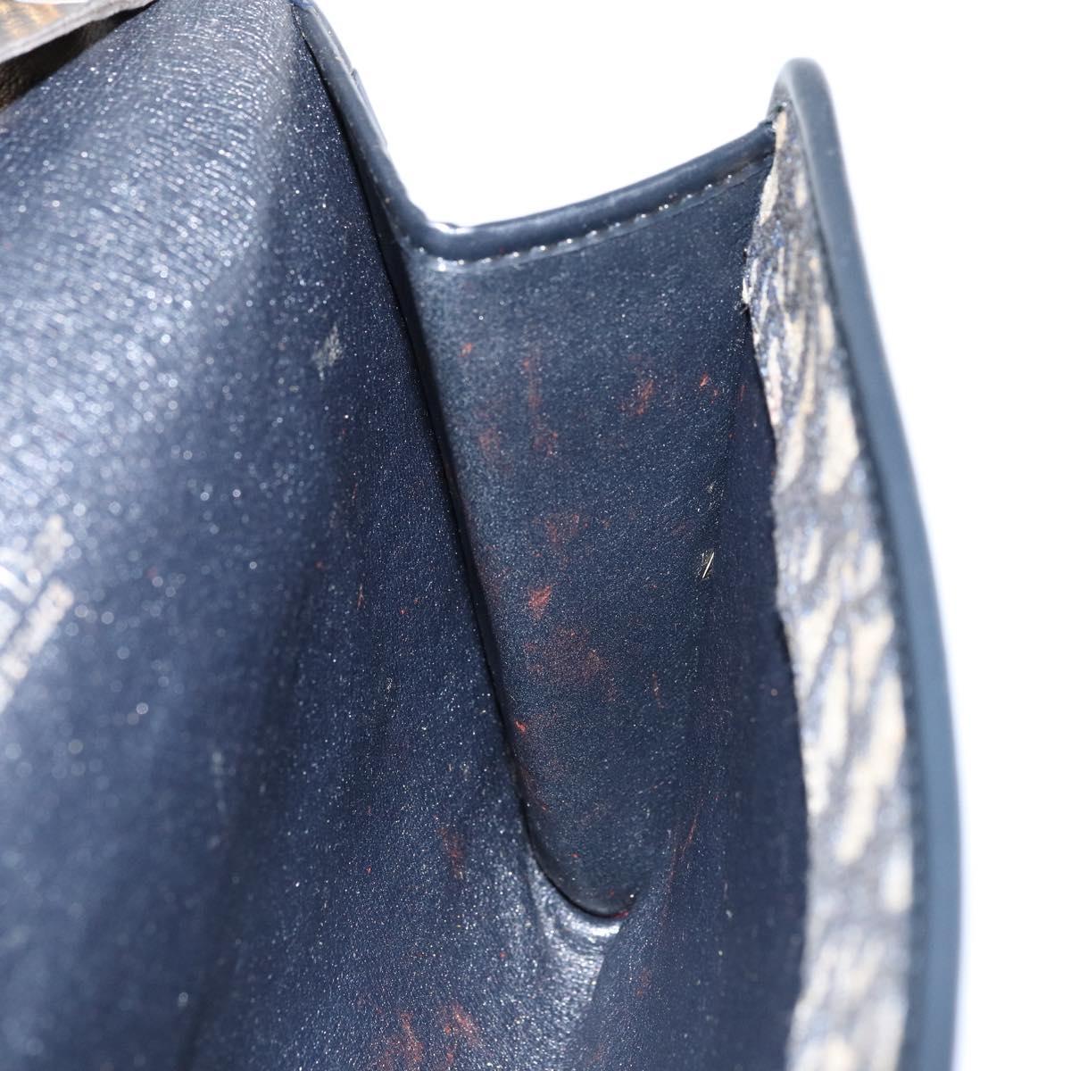 Christian Dior Trotter Canvas Chain Shoulder Bag Navy Gold Auth bs31375