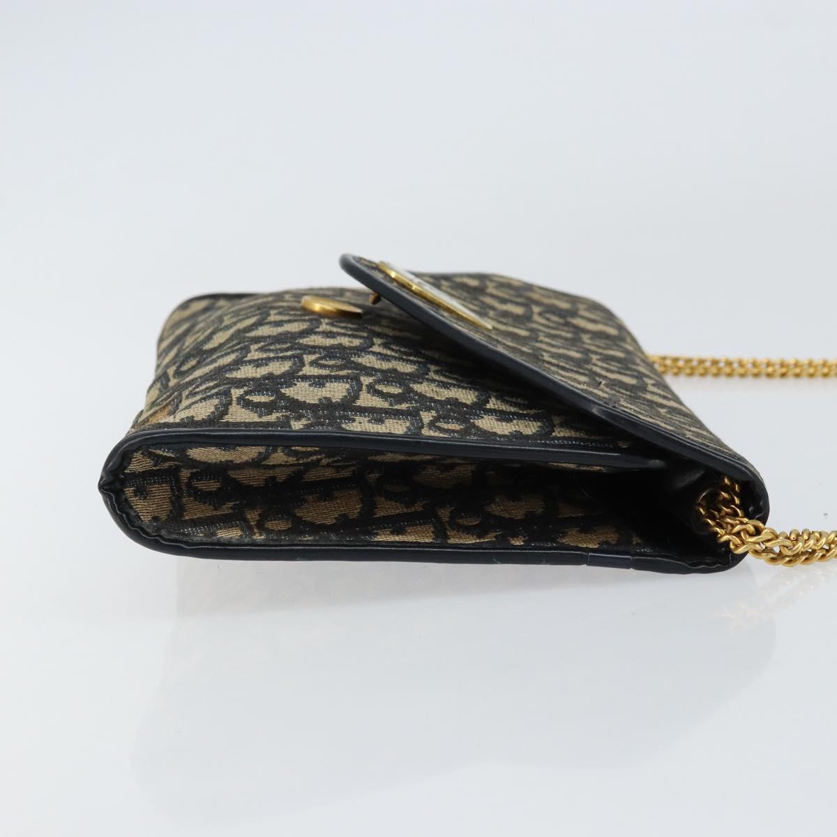 Christian Dior Trotter Canvas Chain Shoulder Bag Navy Gold Auth bs31375