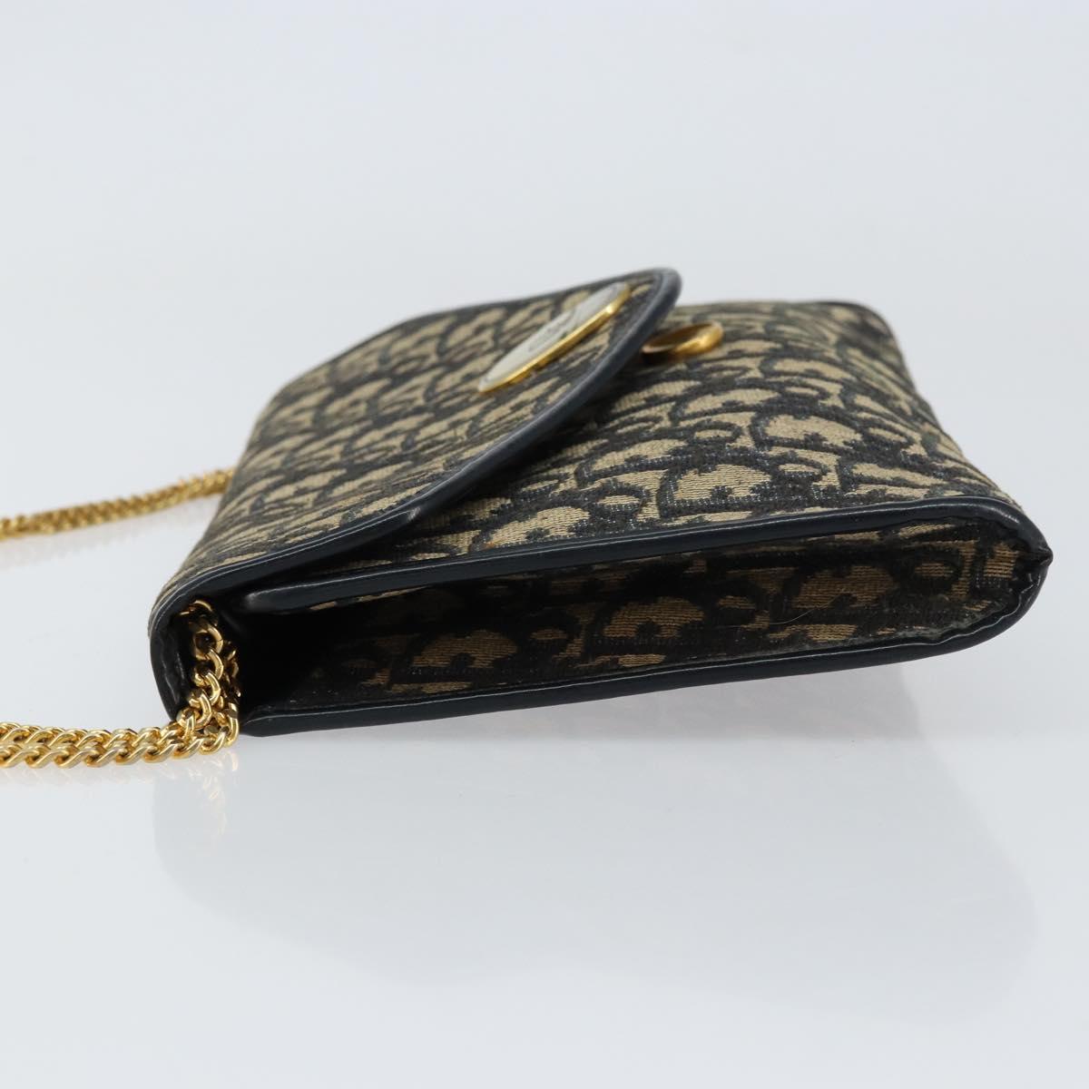 Christian Dior Trotter Canvas Chain Shoulder Bag Navy Gold Auth bs31375