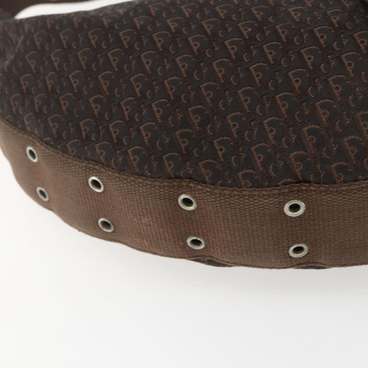 Christian Dior Trotter Canvas Street Chic Shoulder Bag Brown Silver Auth bs31376