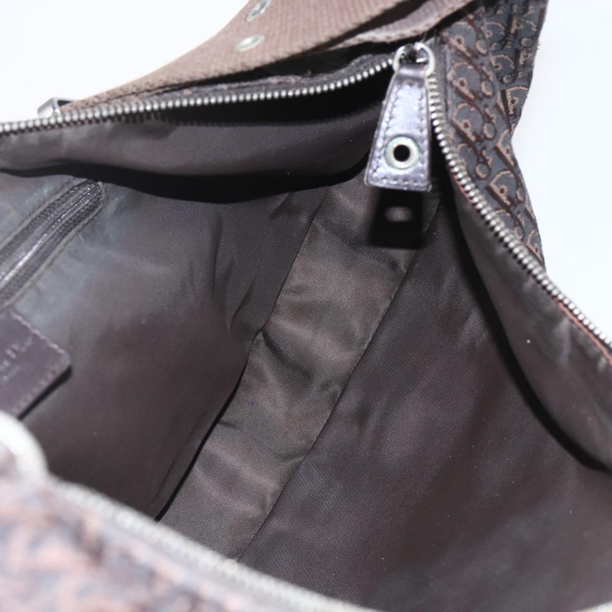 Christian Dior Trotter Canvas Street Chic Shoulder Bag Brown Silver Auth bs31376