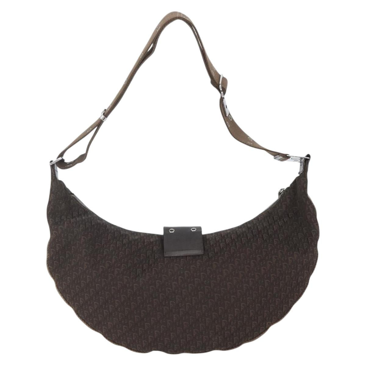 Christian Dior Trotter Canvas Street Chic Shoulder Bag Brown Silver Auth bs31376