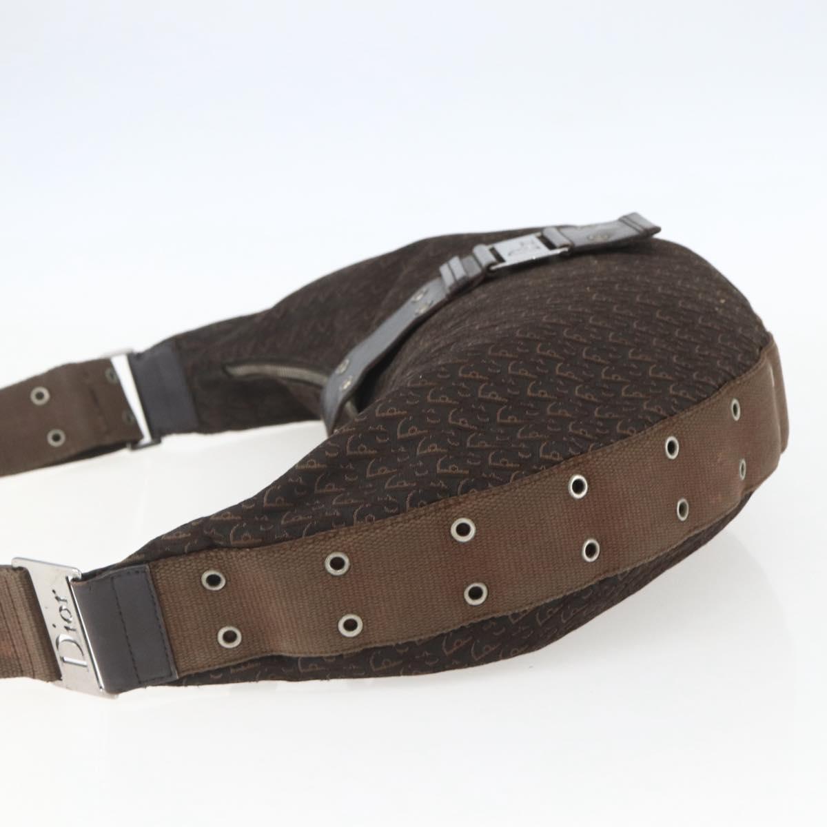 Christian Dior Trotter Canvas Street Chic Shoulder Bag Brown Silver Auth bs31376