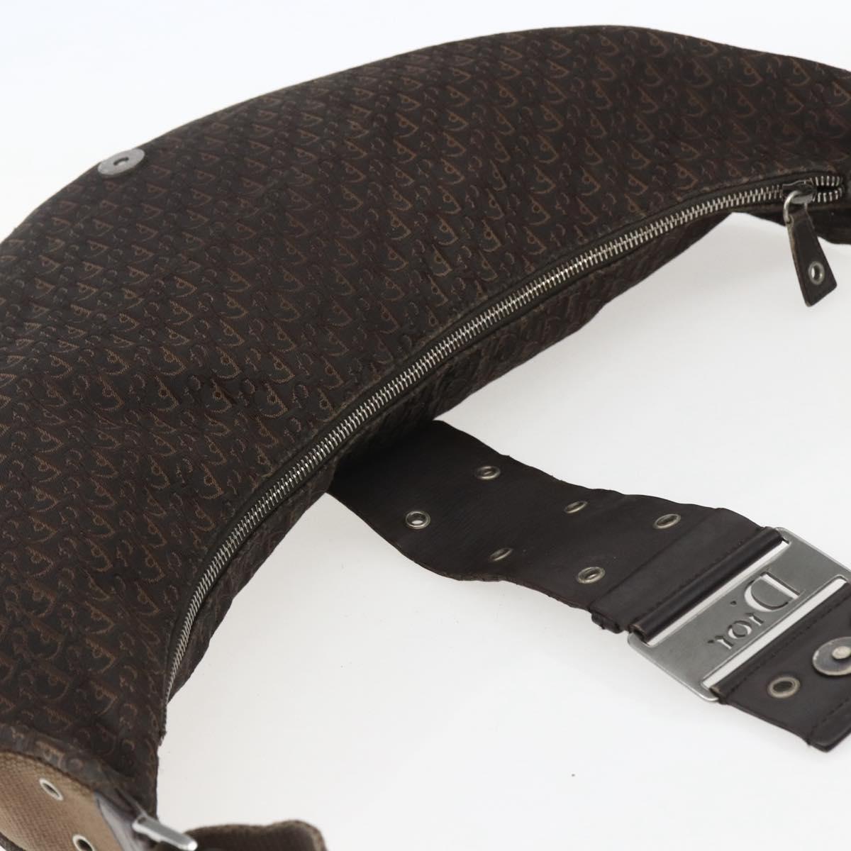 Christian Dior Trotter Canvas Street Chic Shoulder Bag Brown Silver Auth bs31376