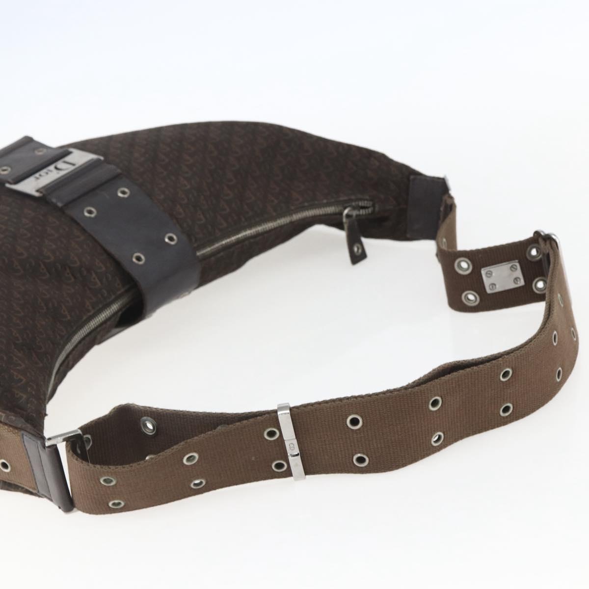 Christian Dior Trotter Canvas Street Chic Shoulder Bag Brown Silver Auth bs31376