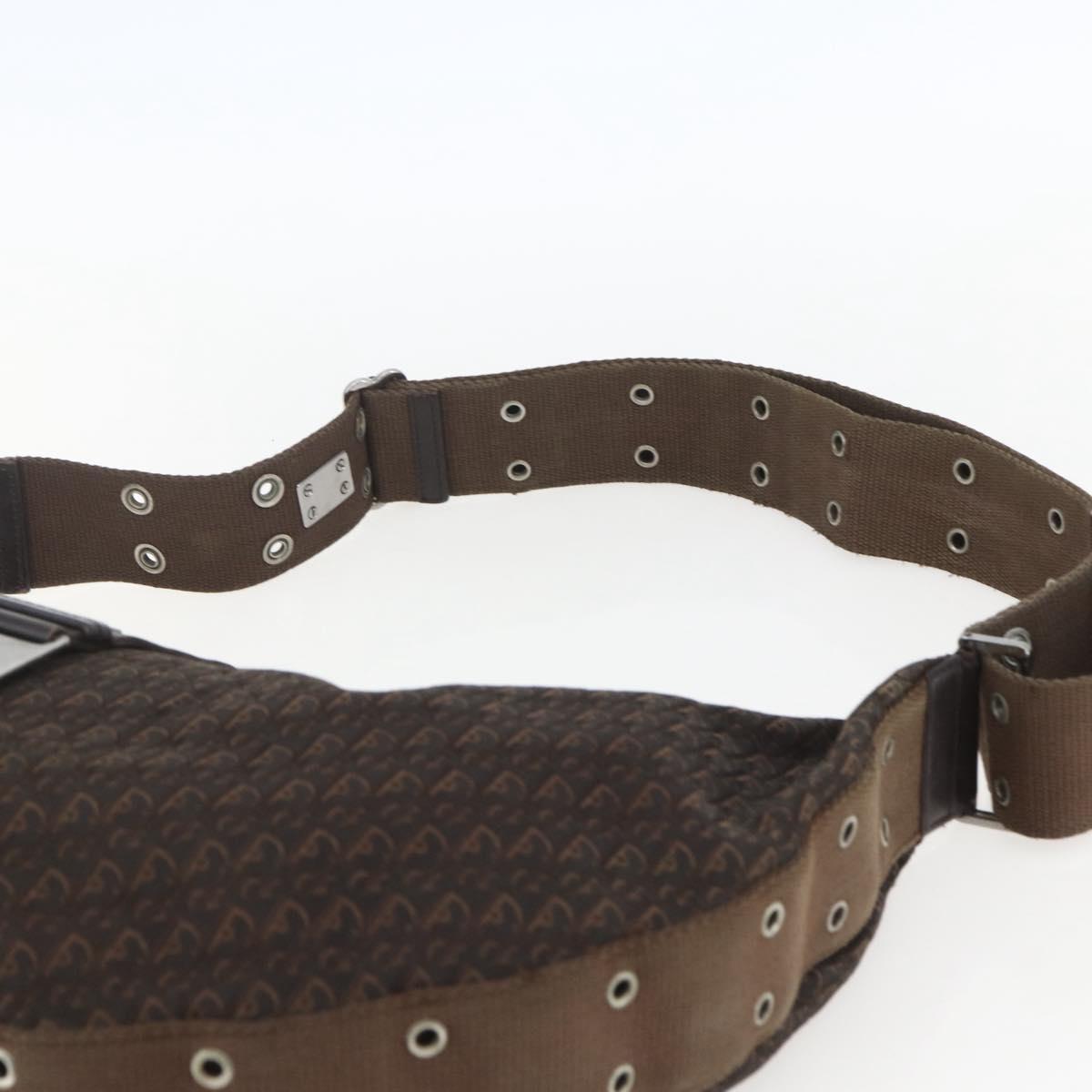 Christian Dior Trotter Canvas Street Chic Shoulder Bag Brown Silver Auth bs31376