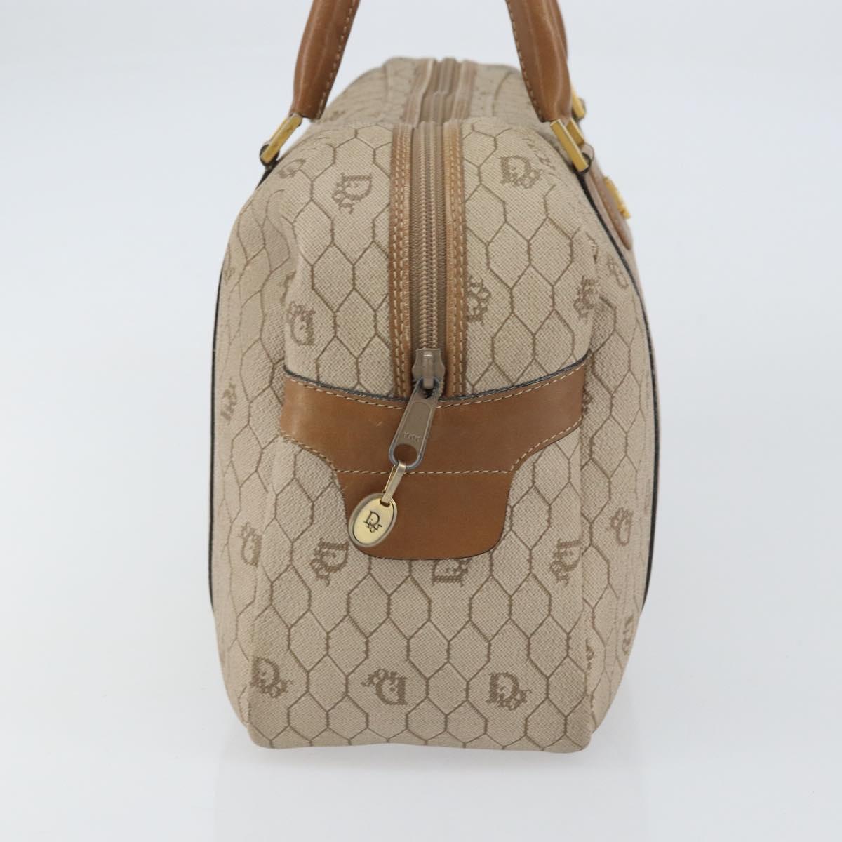 Christian Dior Honeycomb Canvas Hand Bag PVC Beige Gold Auth bs31377