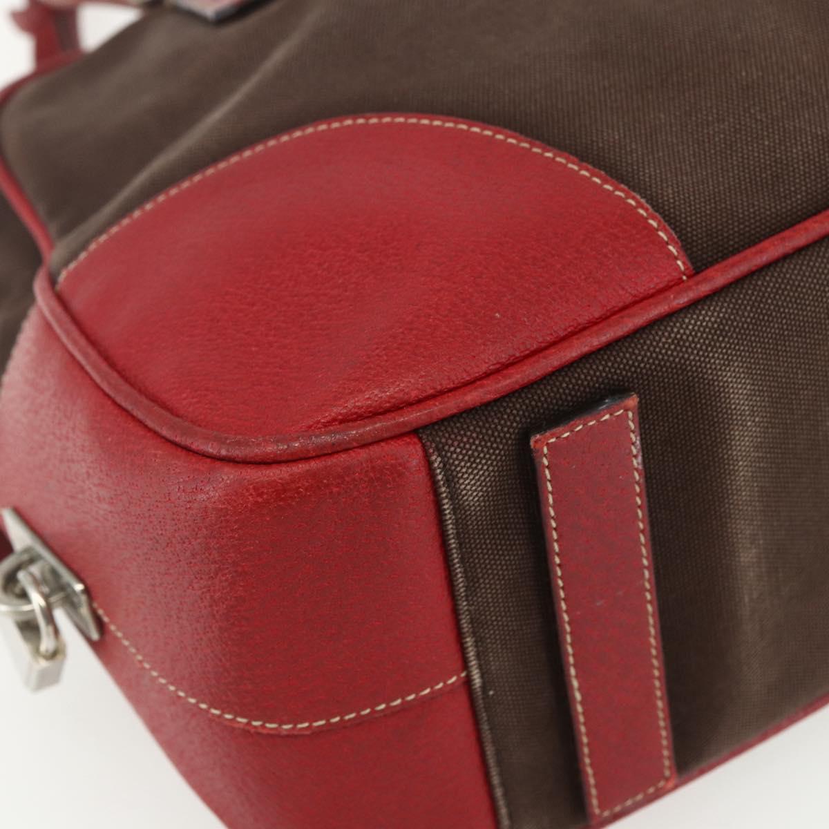 PRADA Hand Bag Canvas Leather Red Brown Auth bs31378