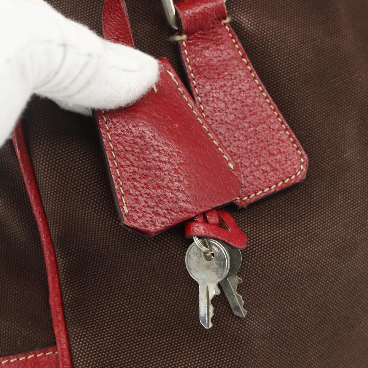 PRADA Hand Bag Canvas Leather Red Brown Auth bs31378