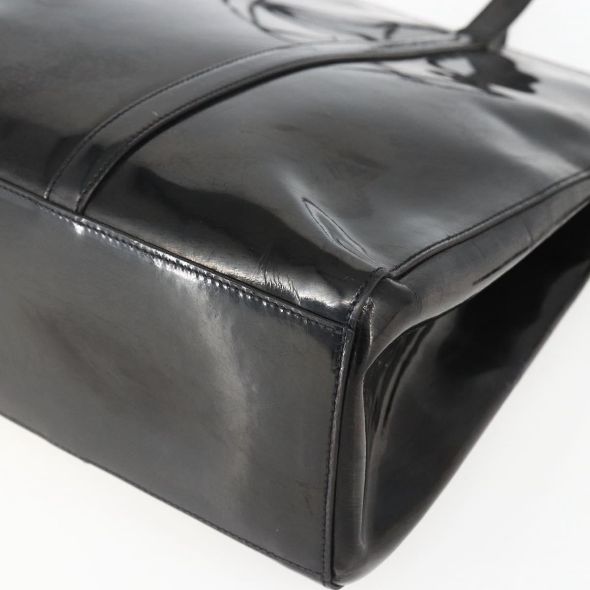 PRADA Hand Bag Enamel Black Silver Auth bs31379