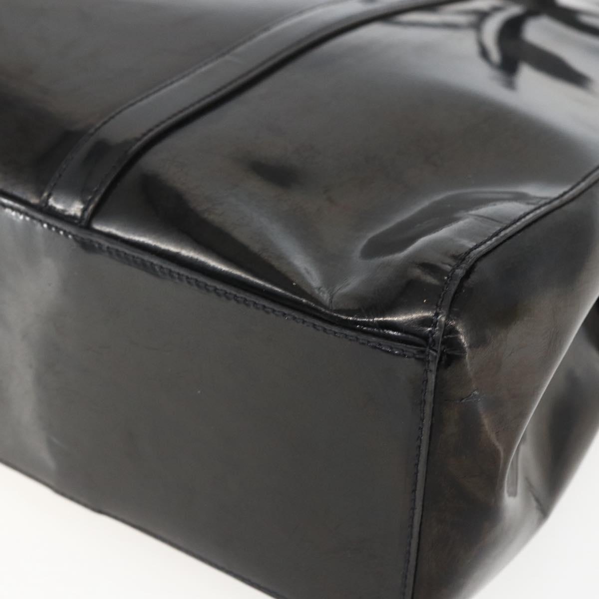 PRADA Hand Bag Enamel Black Silver Auth bs31379