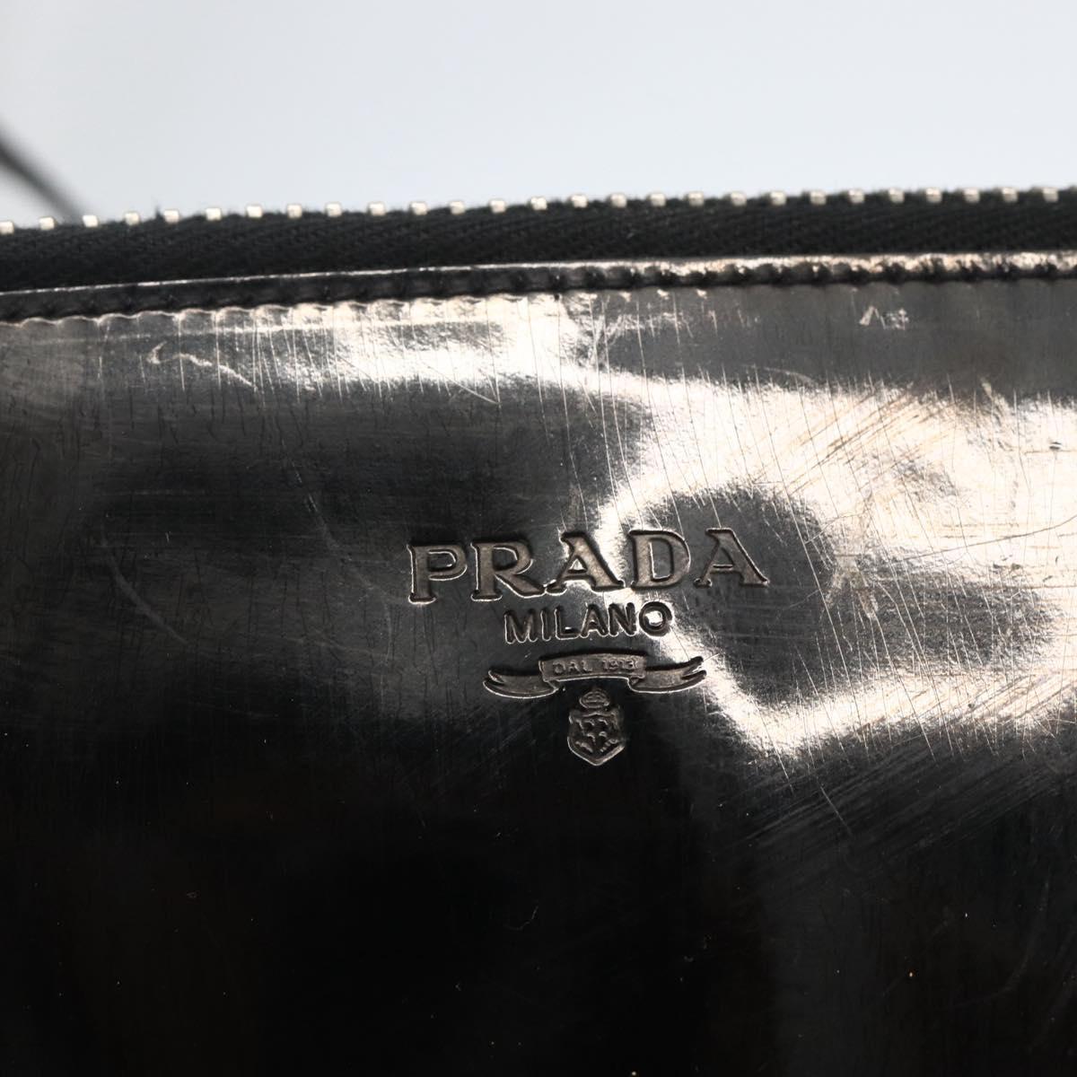 PRADA Hand Bag Enamel Black Silver Auth bs31379