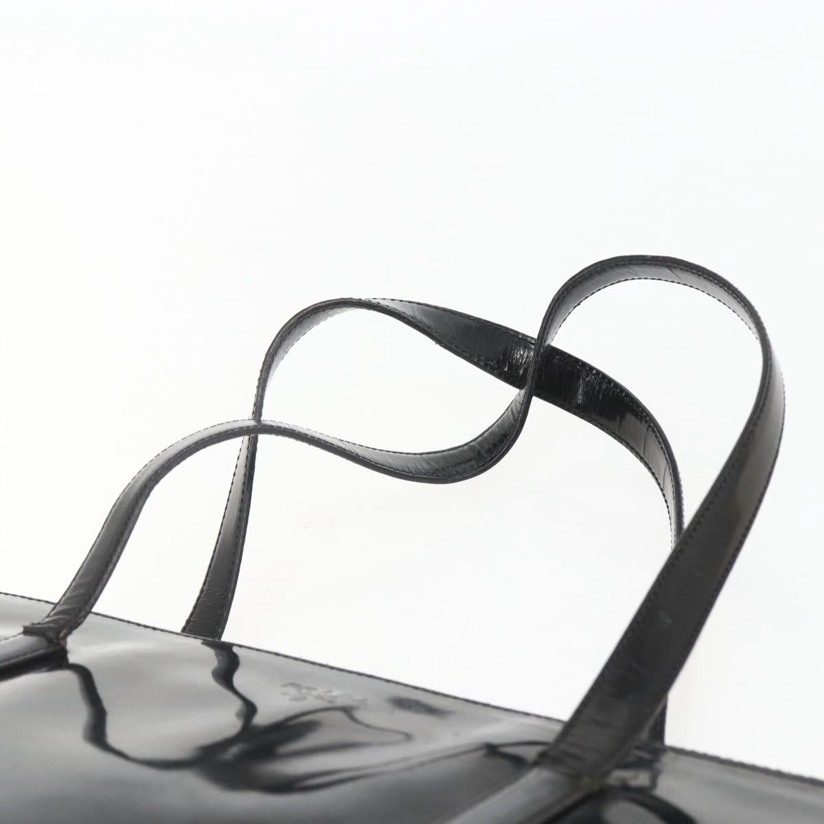 PRADA Hand Bag Enamel Black Silver Auth bs31379