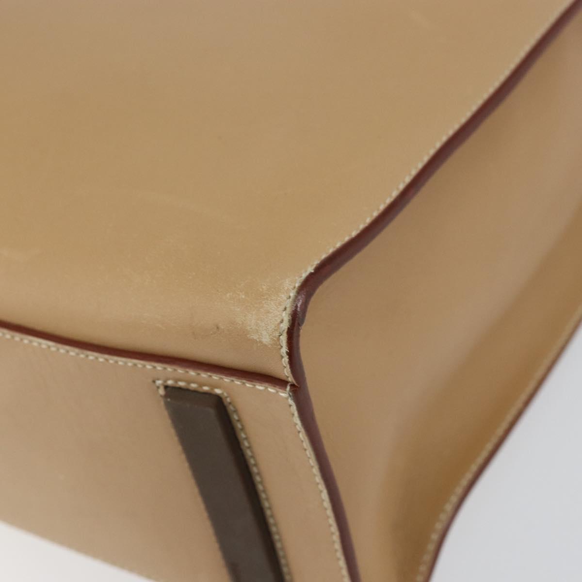 PRADA Tote Bag Leather Beige Silver Auth bs31380