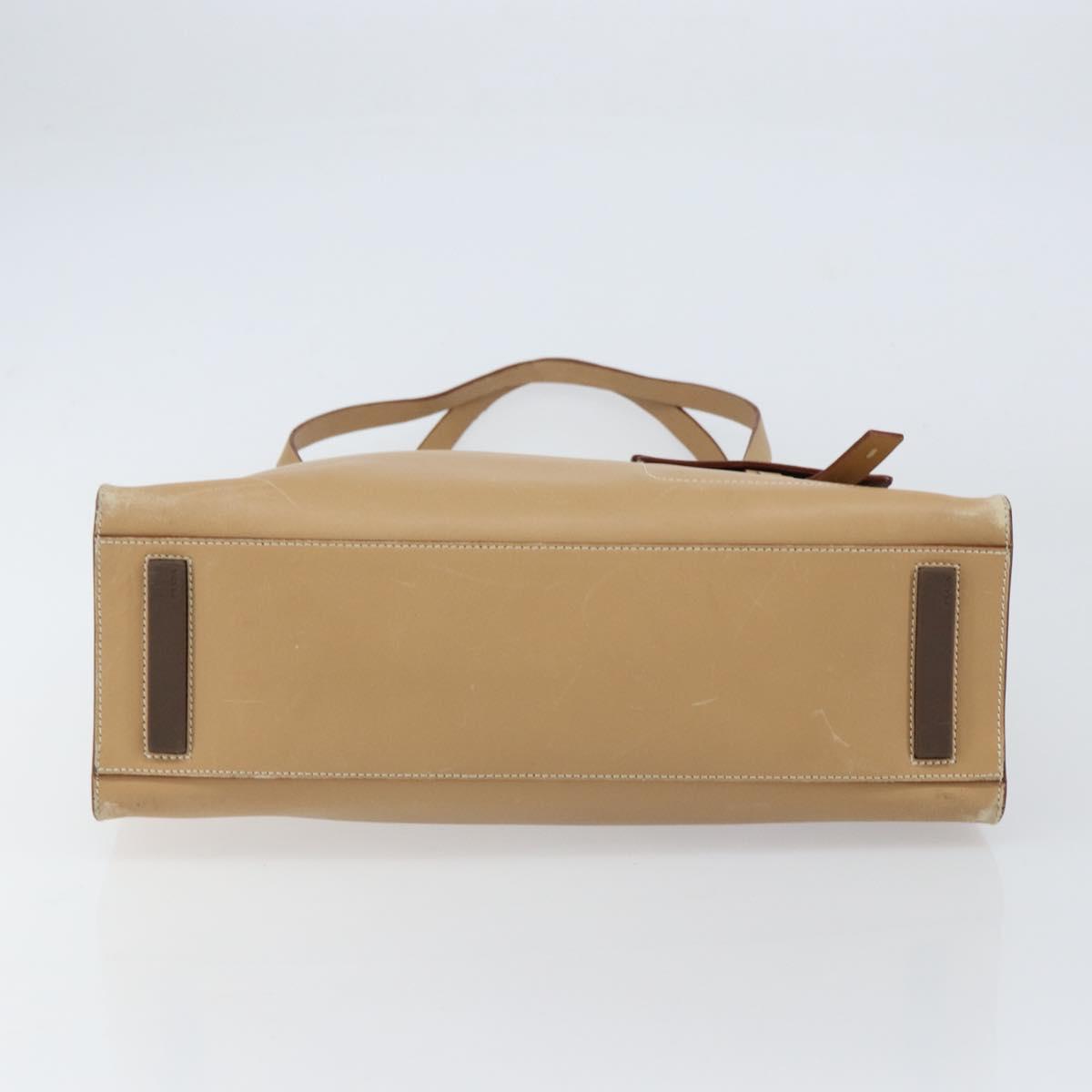 PRADA Tote Bag Leather Beige Silver Auth bs31380