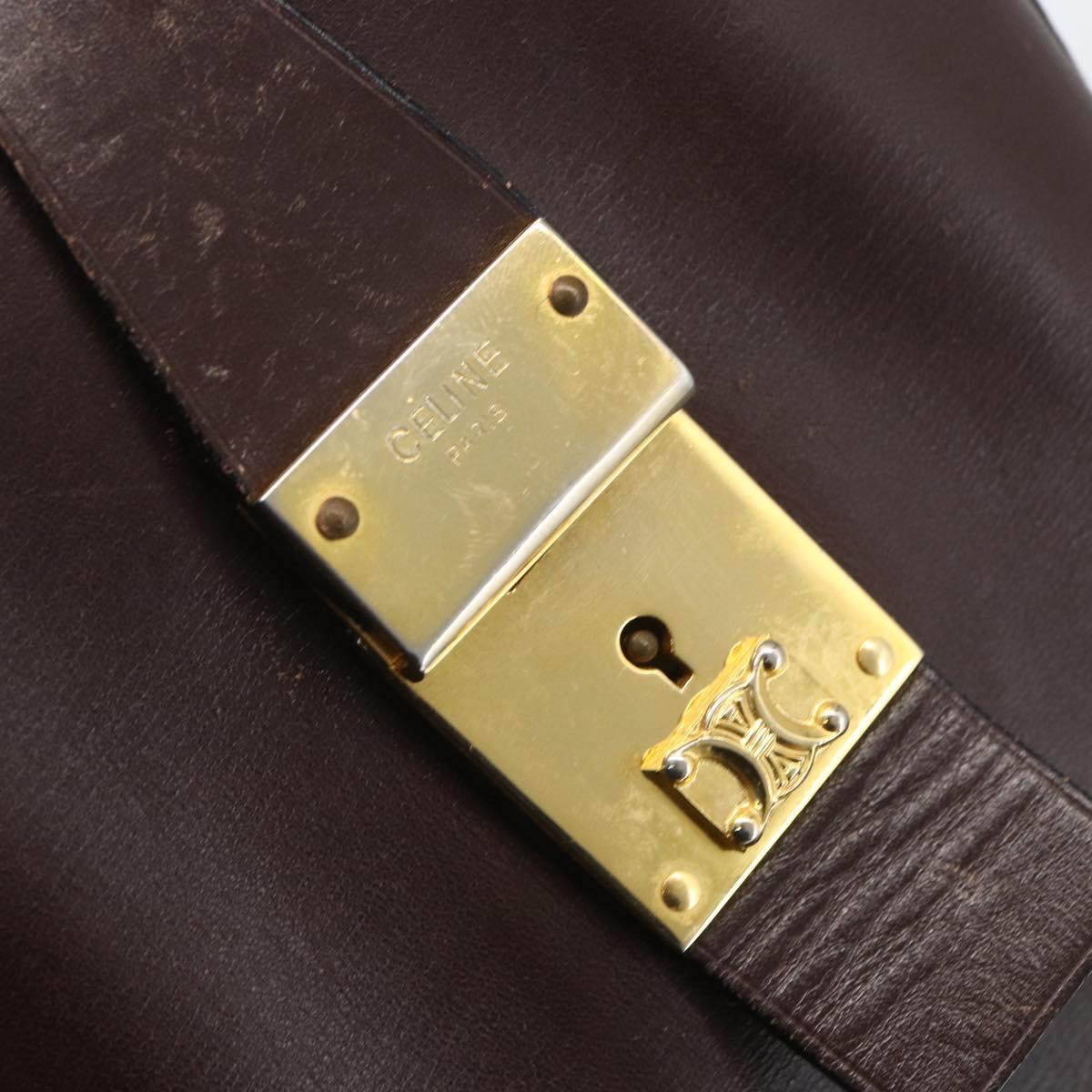 CELINE C Sulky Hand Bag Canvas Brown Gold Auth bs31381