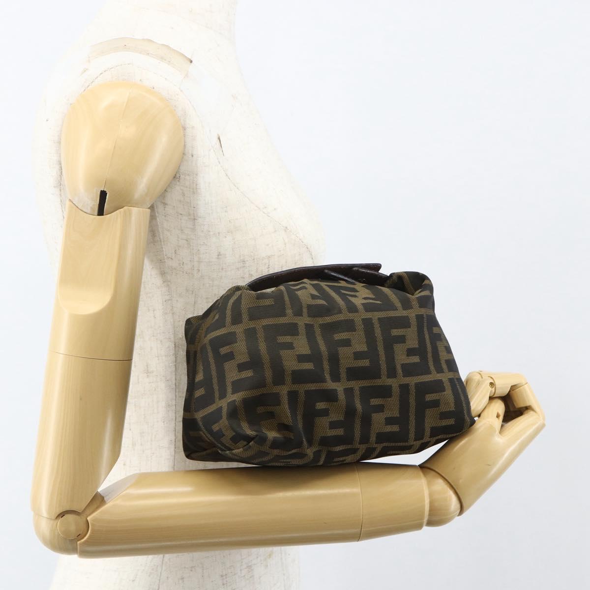 FENDI Zucca Canvas Hand Bag Black Brown Auth bs31382