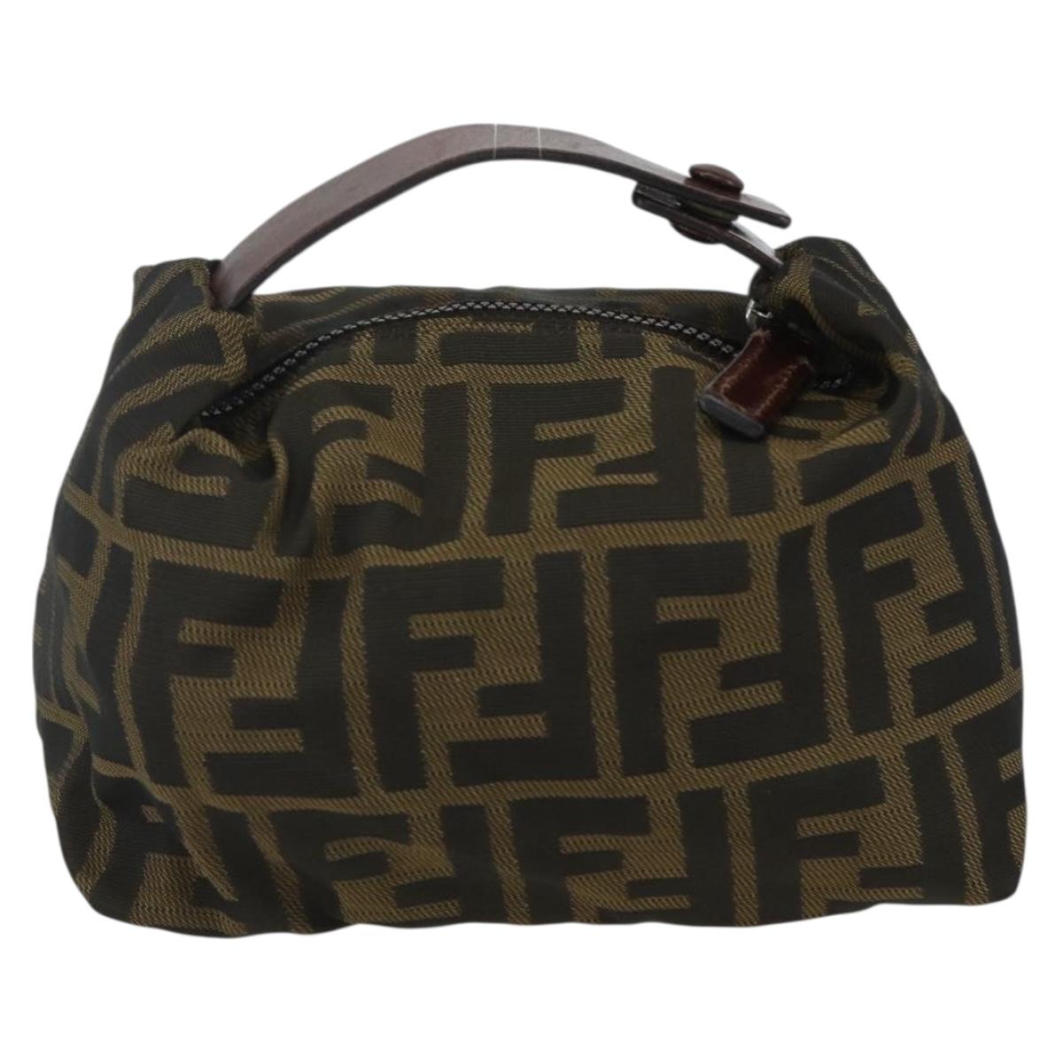 FENDI Zucca Canvas Hand Bag Black Brown Auth bs31382