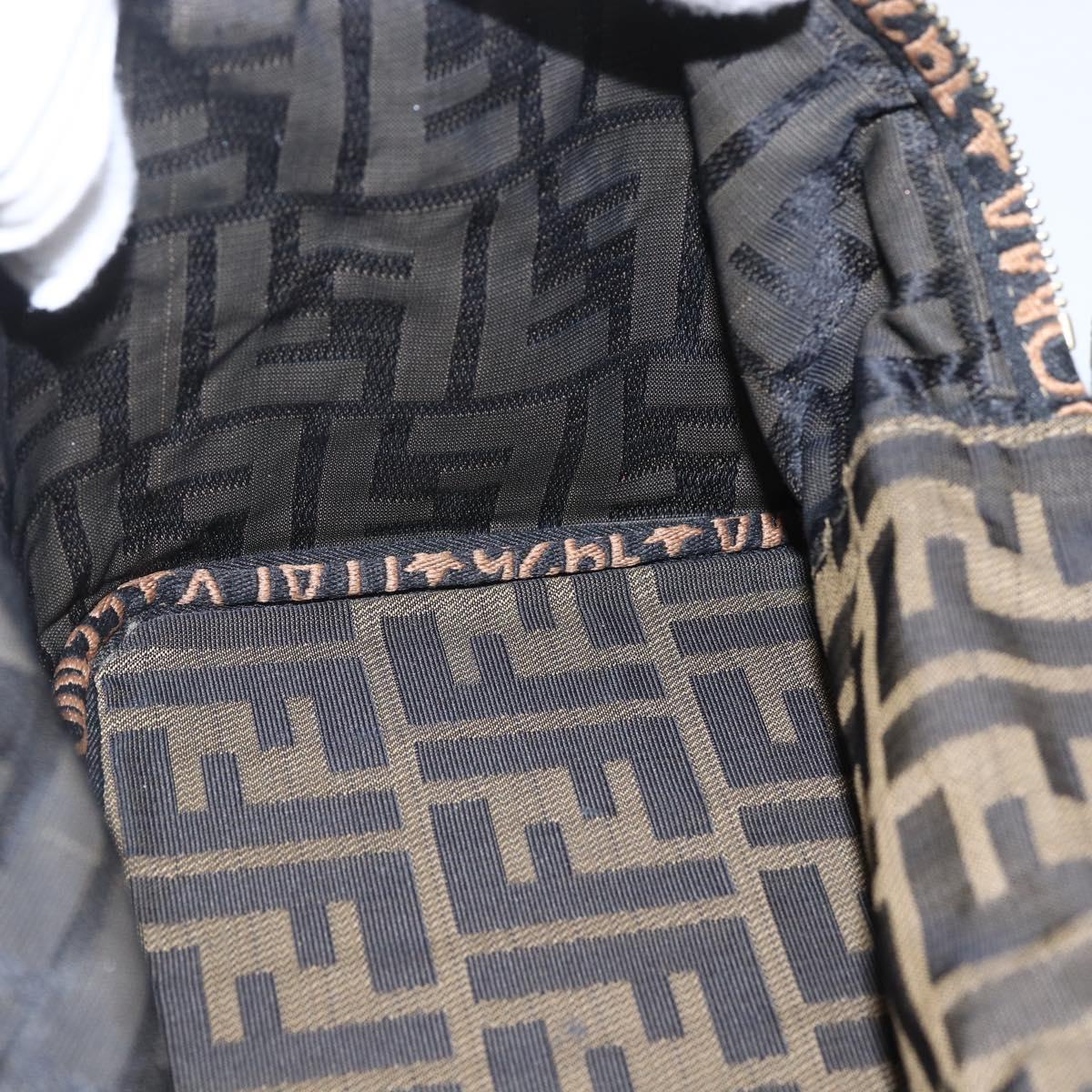FENDI Zucca Canvas Vanity Hand Bag Black Brown Auth bs31383