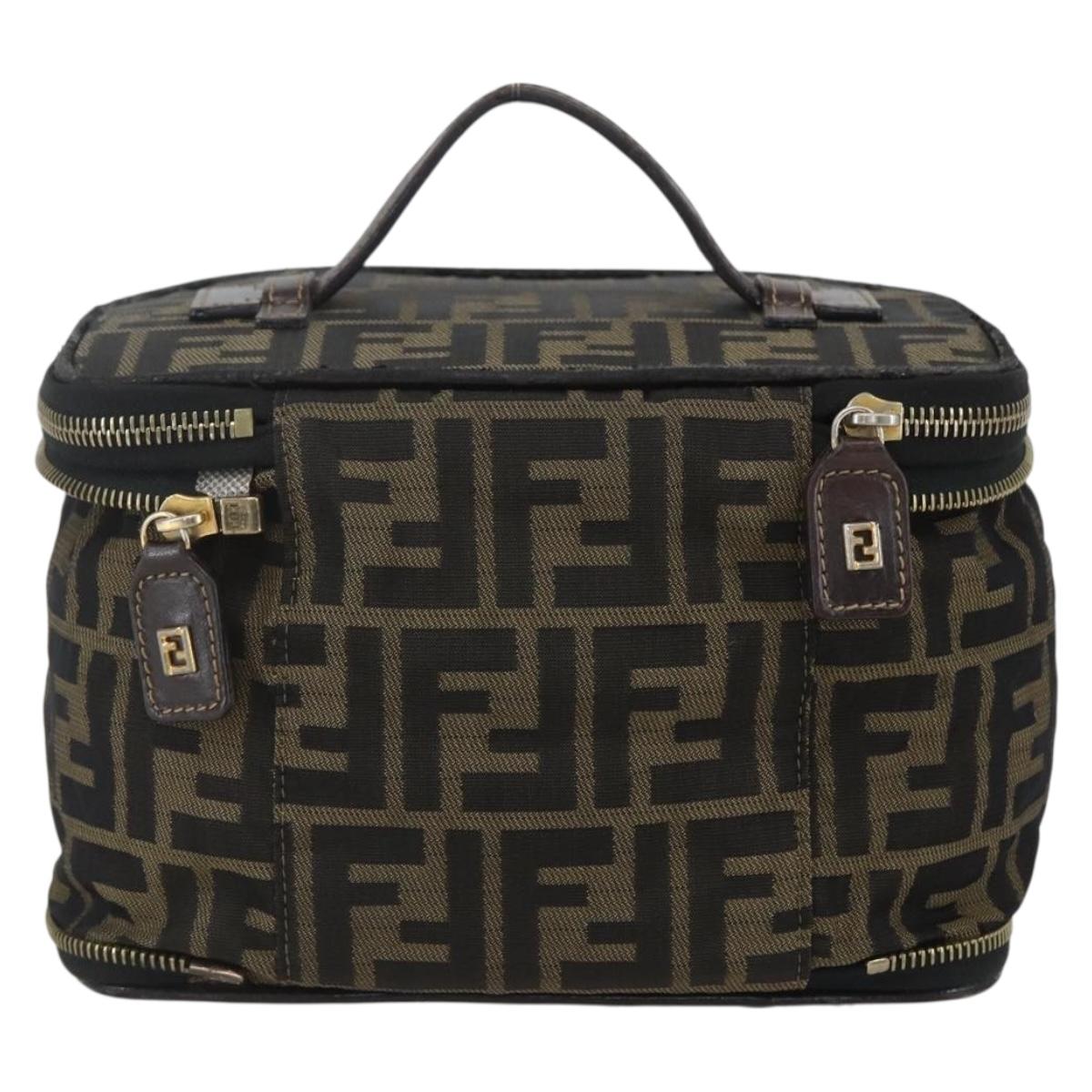 FENDI Zucca Canvas Vanity Hand Bag Black Brown Auth bs31383