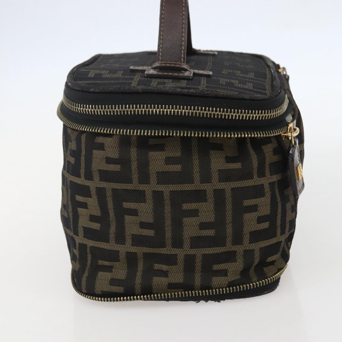 FENDI Zucca Canvas Vanity Hand Bag Black Brown Auth bs31383