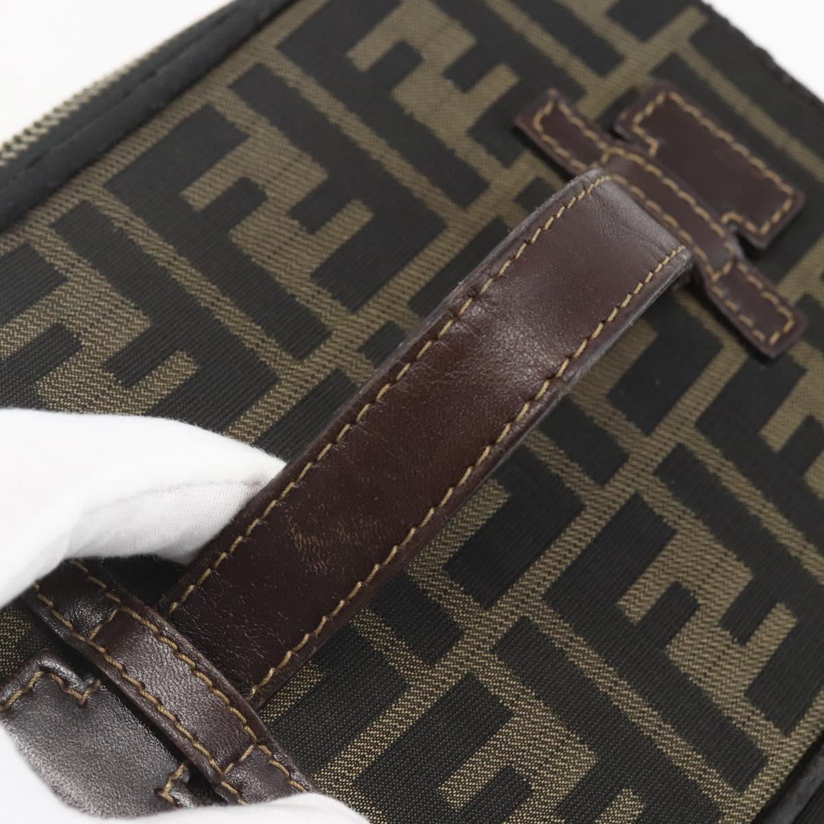 FENDI Zucca Canvas Vanity Hand Bag Black Brown Auth bs31383