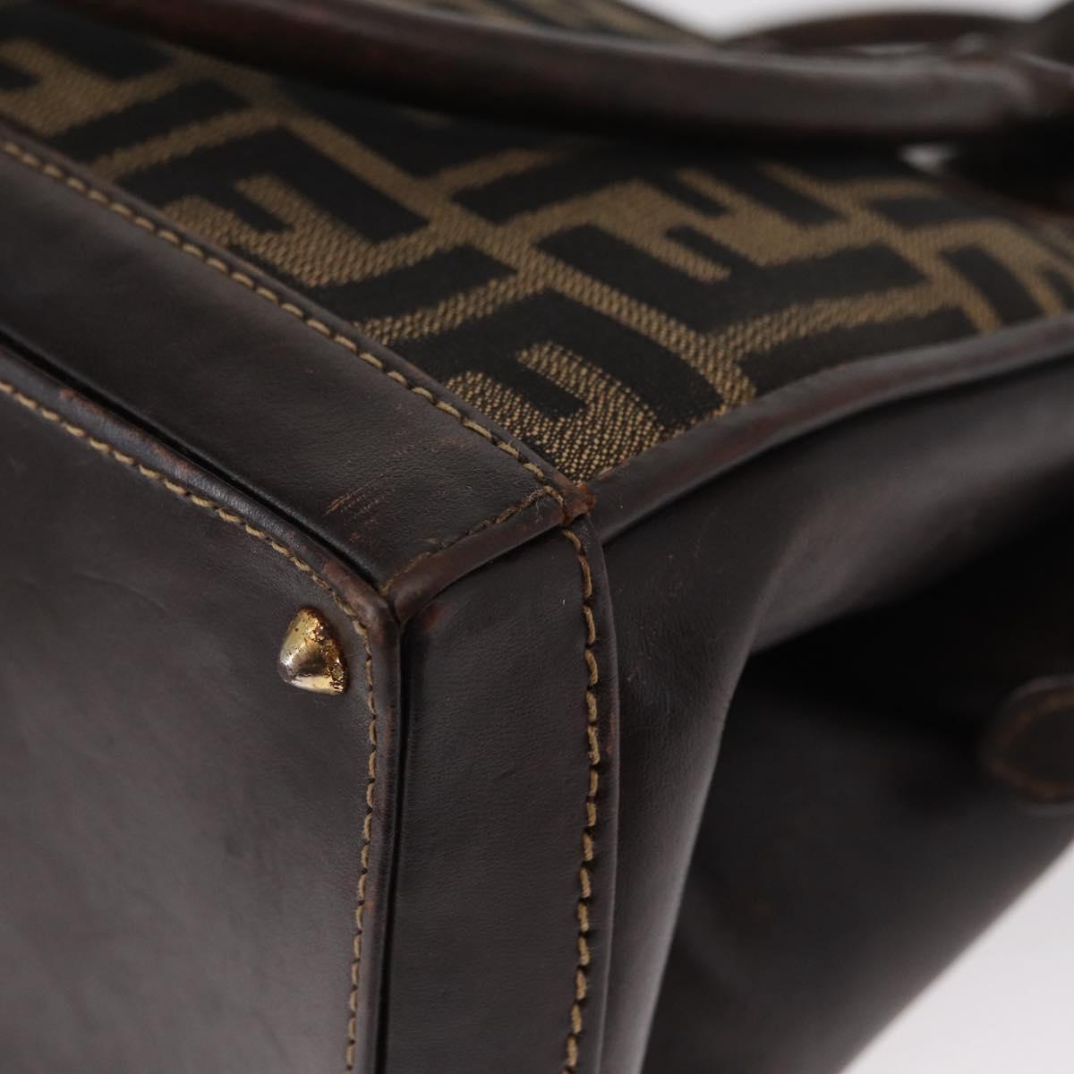 FENDI Zucca Canvas Hand Bag 2way Black Brown Auth bs31384