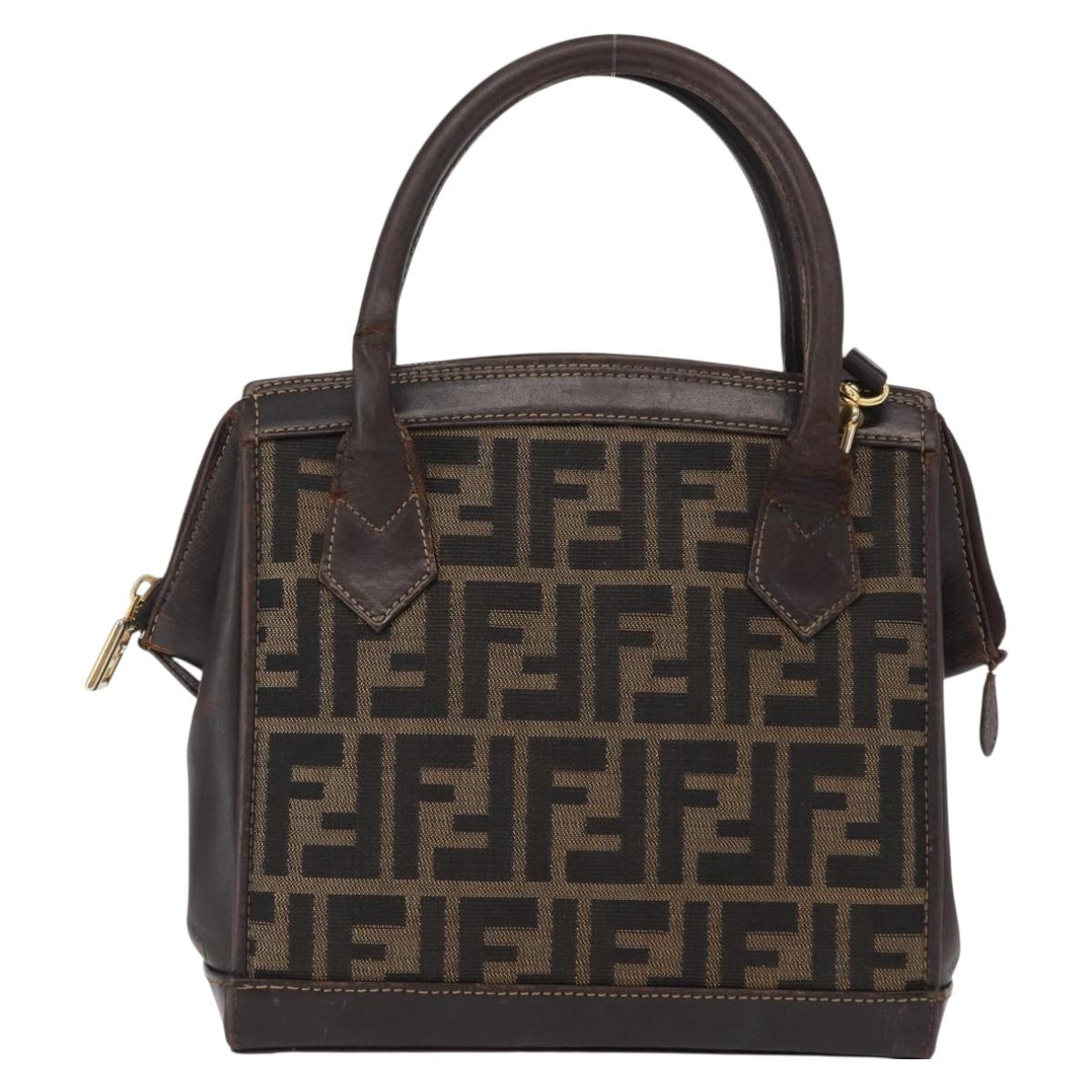 FENDI Zucca Canvas Hand Bag 2way Black Brown Auth bs31384