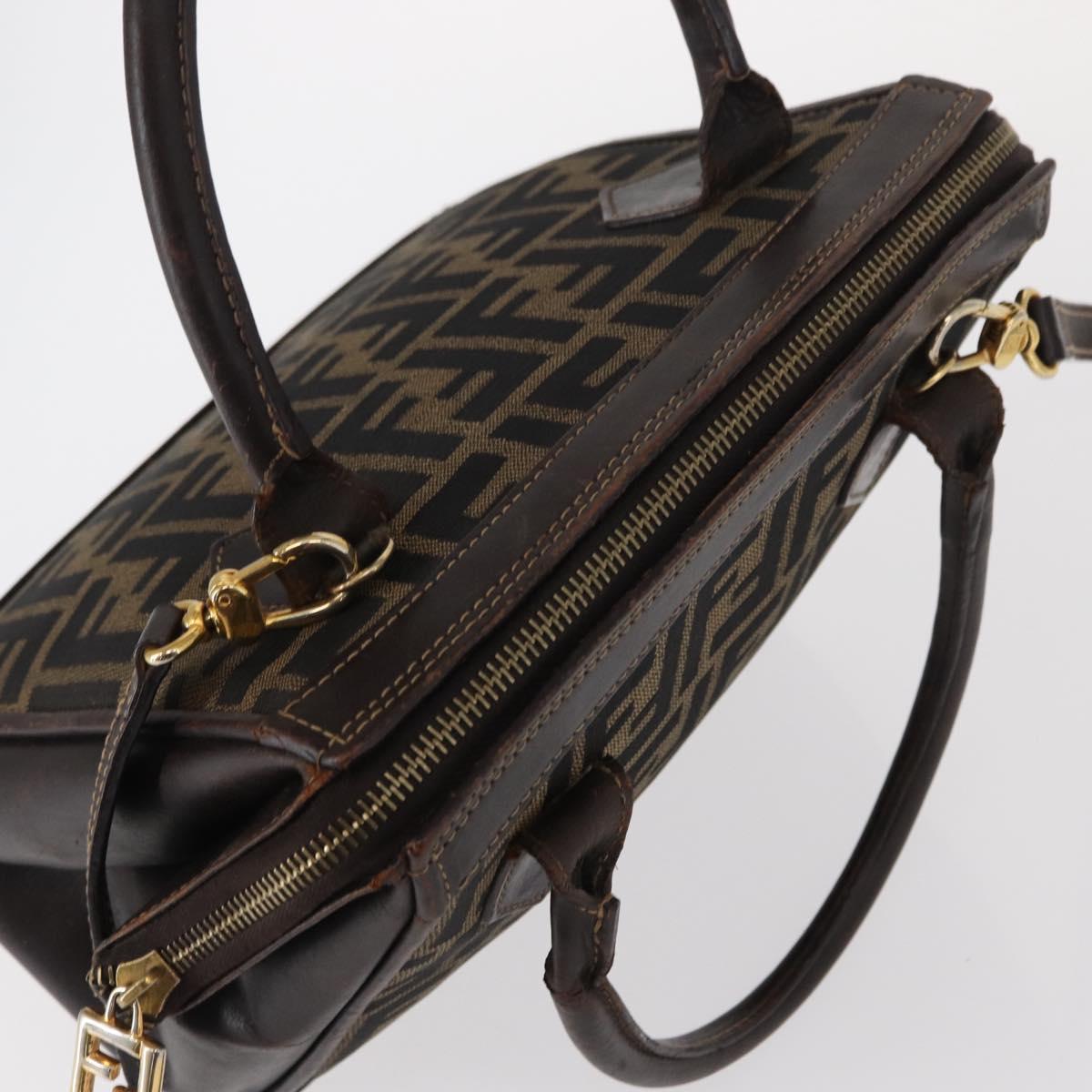 FENDI Zucca Canvas Hand Bag 2way Black Brown Auth bs31384