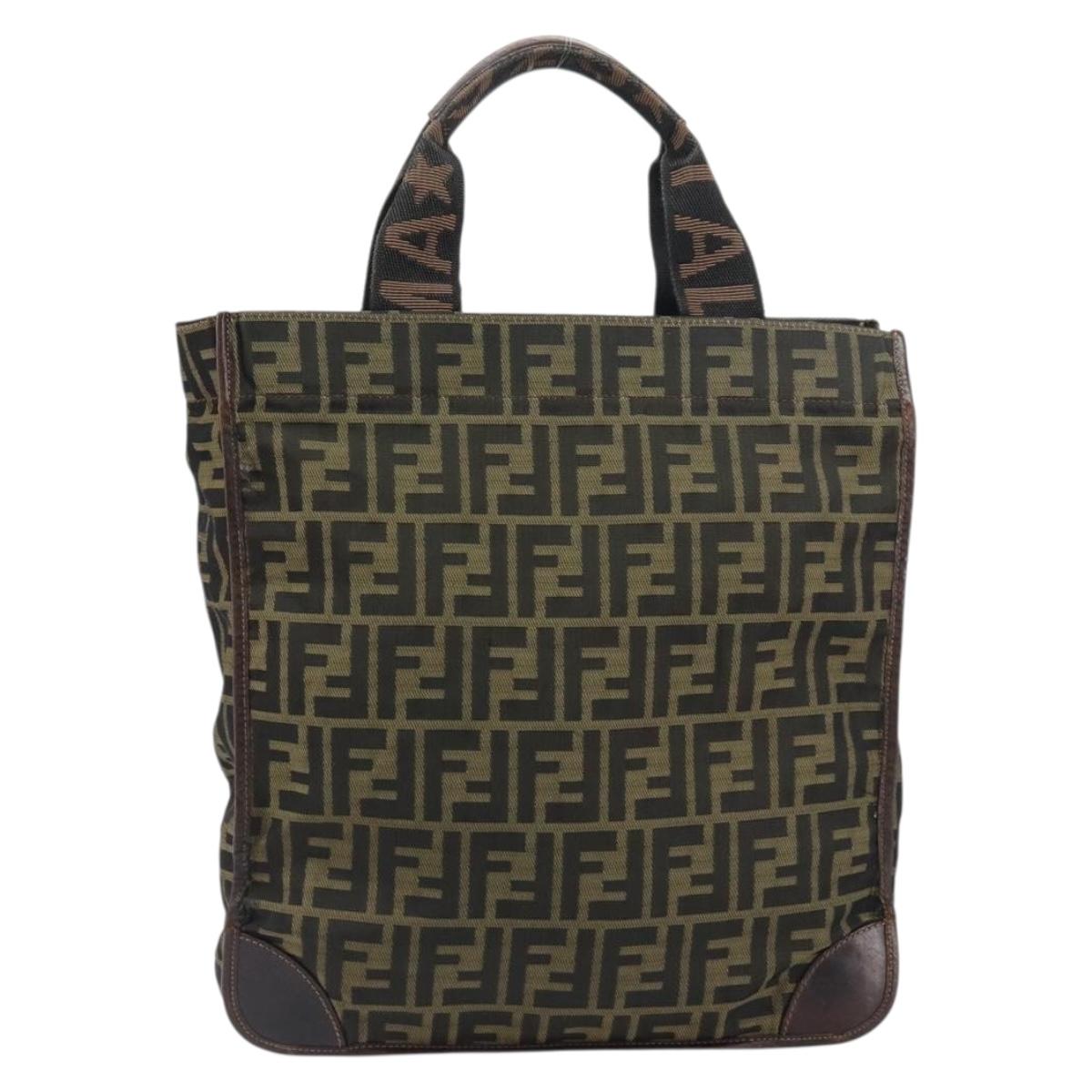 FENDI Zucca Canvas Tote Bag Black Brown Auth bs31385