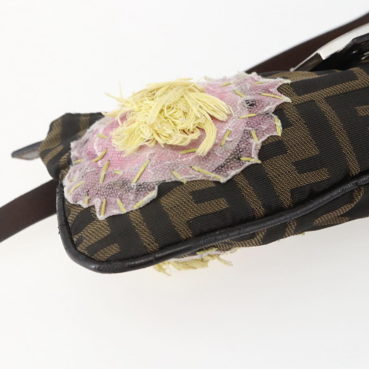 FENDI Zucca Canvas Mamma Baguette Shoulder Bag Black Brown Auth bs31386