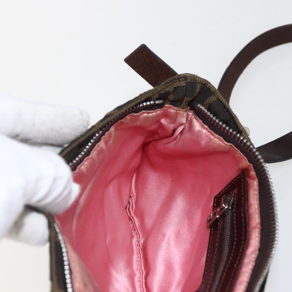 FENDI Zucca Canvas Mamma Baguette Shoulder Bag Black Brown Auth bs31386