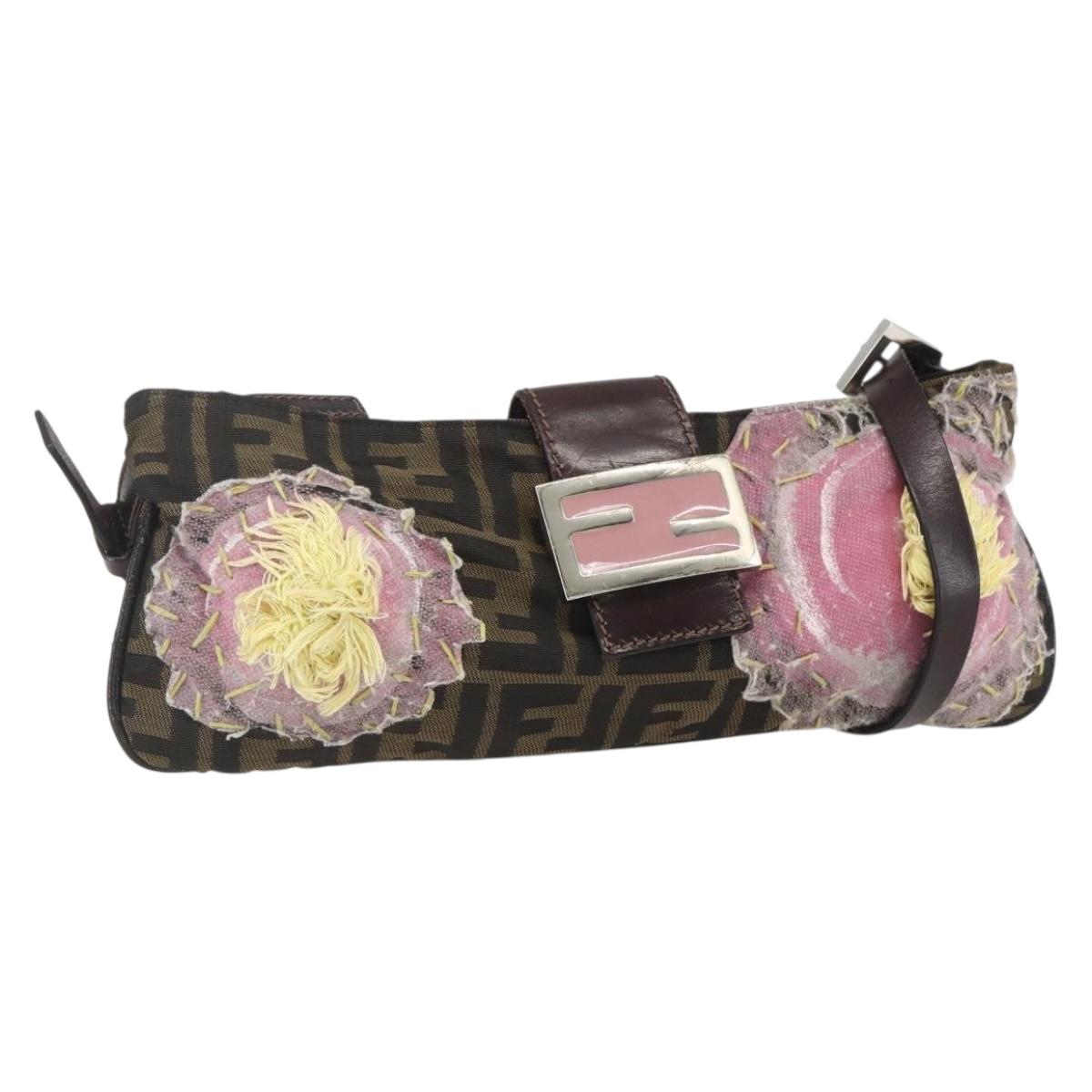 FENDI Zucca Canvas Mamma Baguette Shoulder Bag Black Brown Auth bs31386