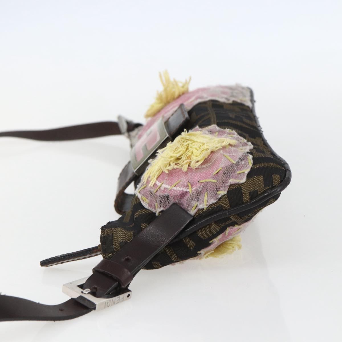 FENDI Zucca Canvas Mamma Baguette Shoulder Bag Black Brown Auth bs31386