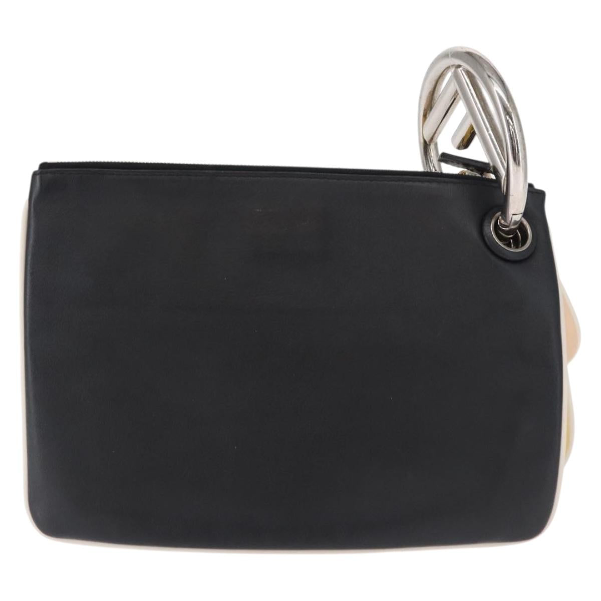 FENDI Triplet Clutch Bag Leather Multicolor Silver Auth bs31387