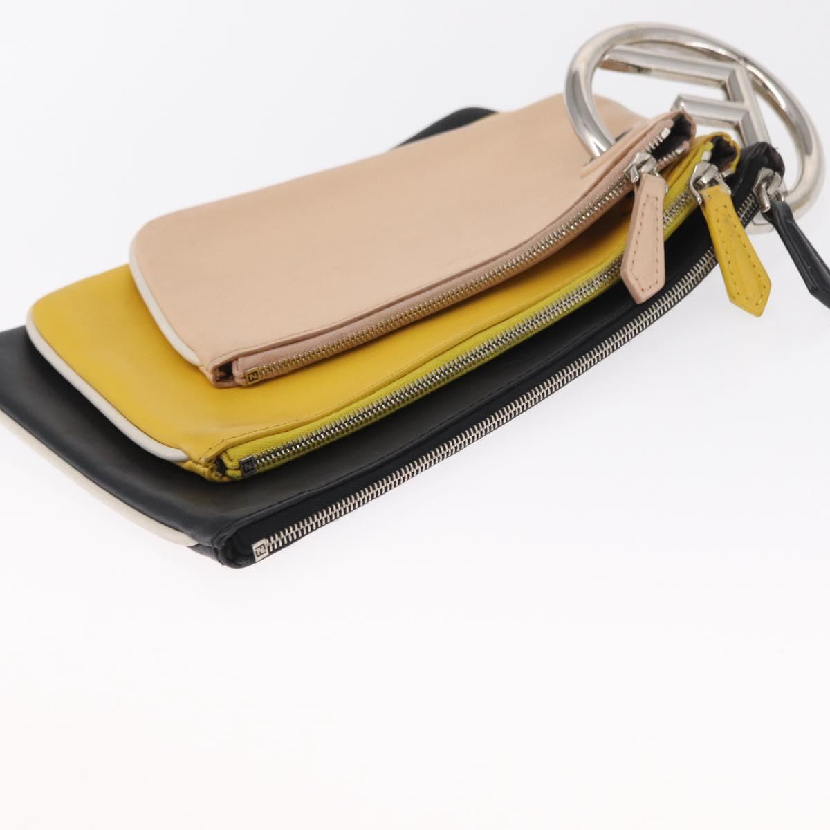 FENDI Triplet Clutch Bag Leather Multicolor Silver Auth bs31387