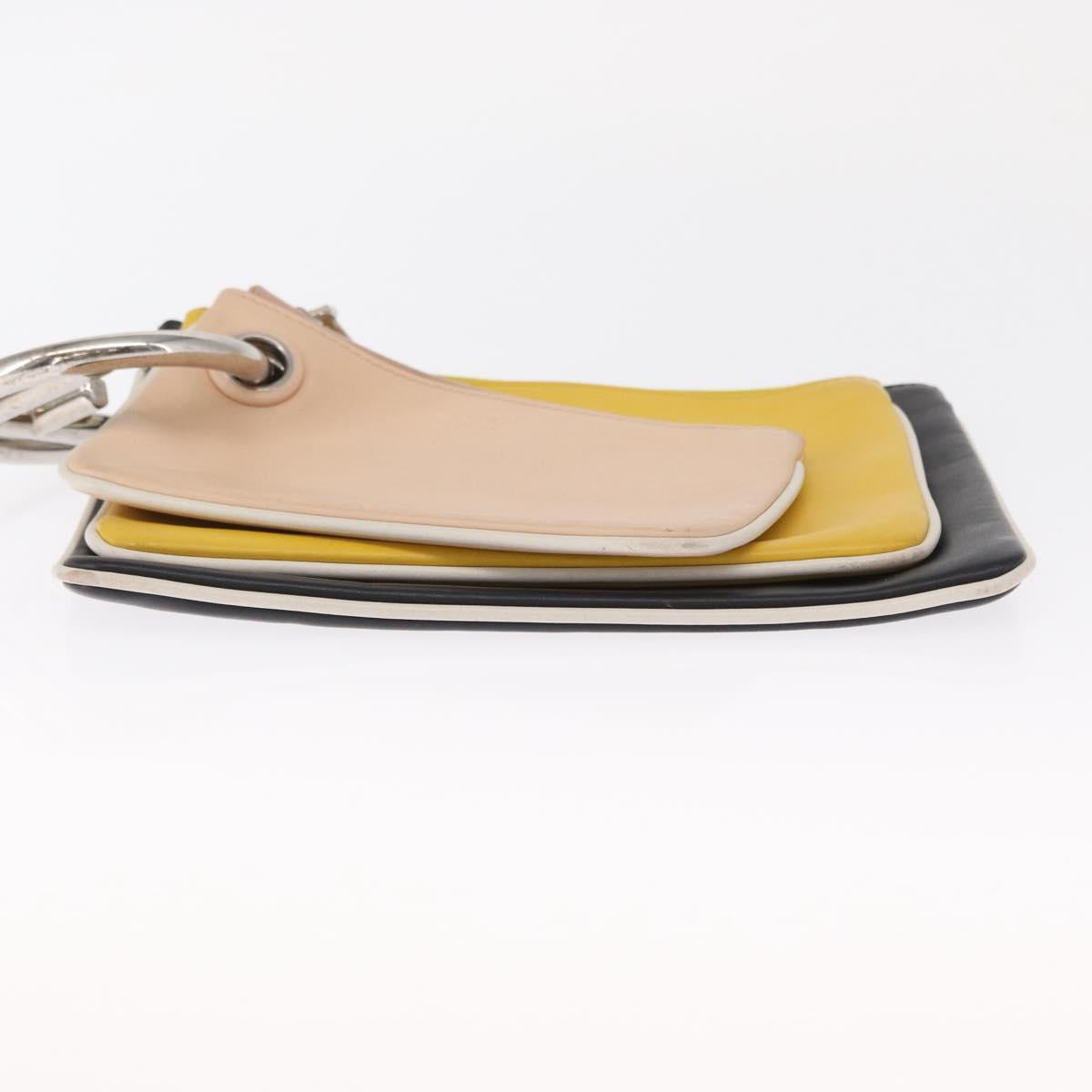 FENDI Triplet Clutch Bag Leather Multicolor Silver Auth bs31387