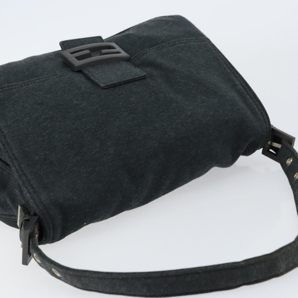 FENDI Mamma Baguette Shoulder Bag Cotton Gray Auth bs31388