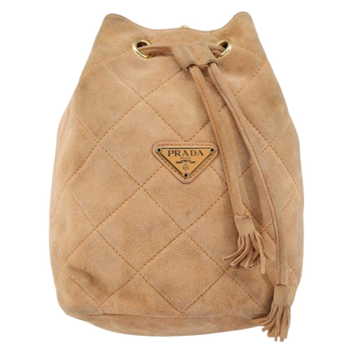 PRADA Chain Shoulder Bag Suede Orange Gold Auth bs31389