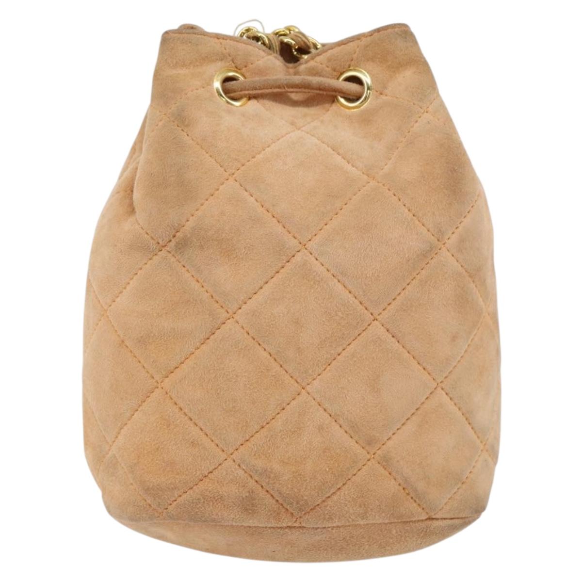 PRADA Chain Shoulder Bag Suede Orange Gold Auth bs31389