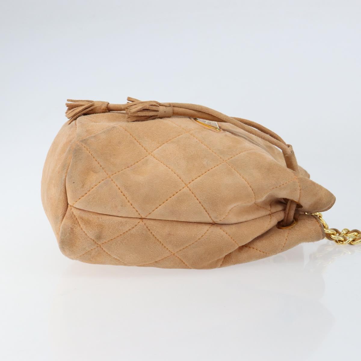 PRADA Chain Shoulder Bag Suede Orange Gold Auth bs31389