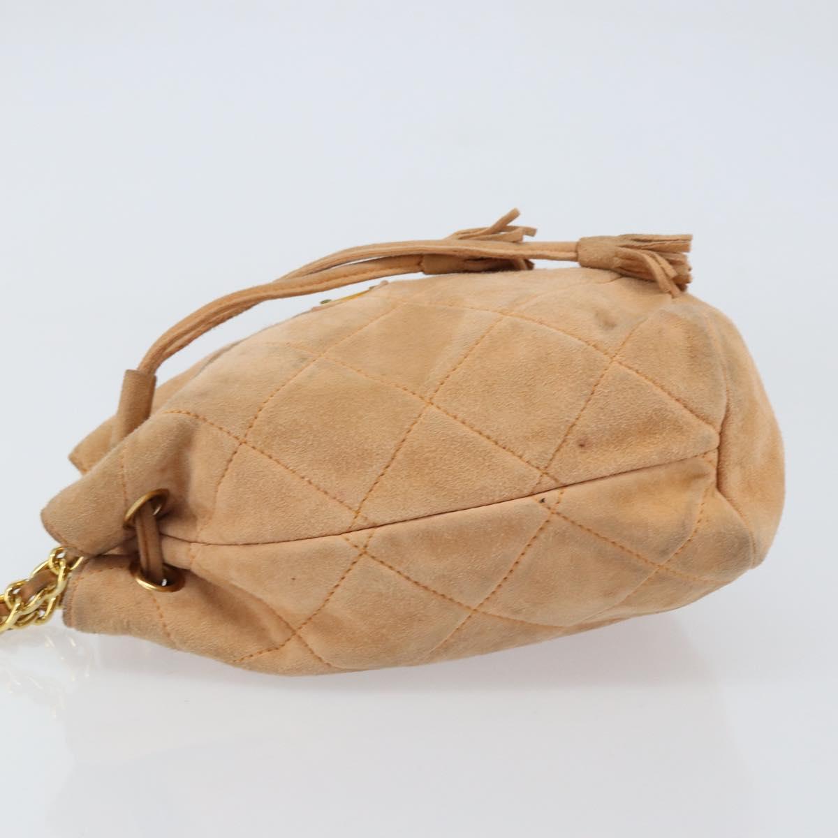 PRADA Chain Shoulder Bag Suede Orange Gold Auth bs31389